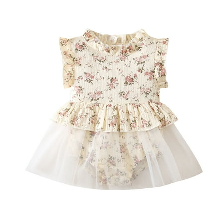 

Toddler Kids Girls Dresses Floral Printed Ruffled Sleeve O-Neck Princess Romper Dance Party Clothes Sundress Wedding Soft Dress For Chlidren
