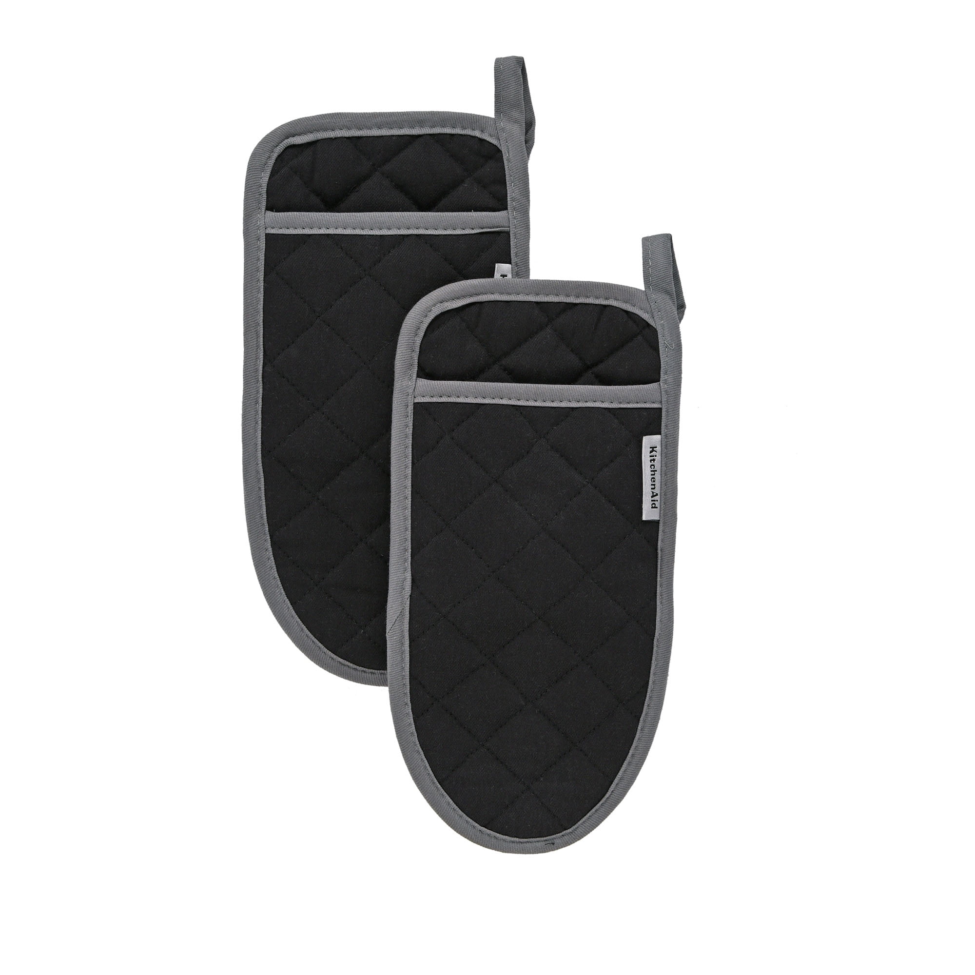 Kitchenaid Quilted Oven Mitts, Black, Set of 2