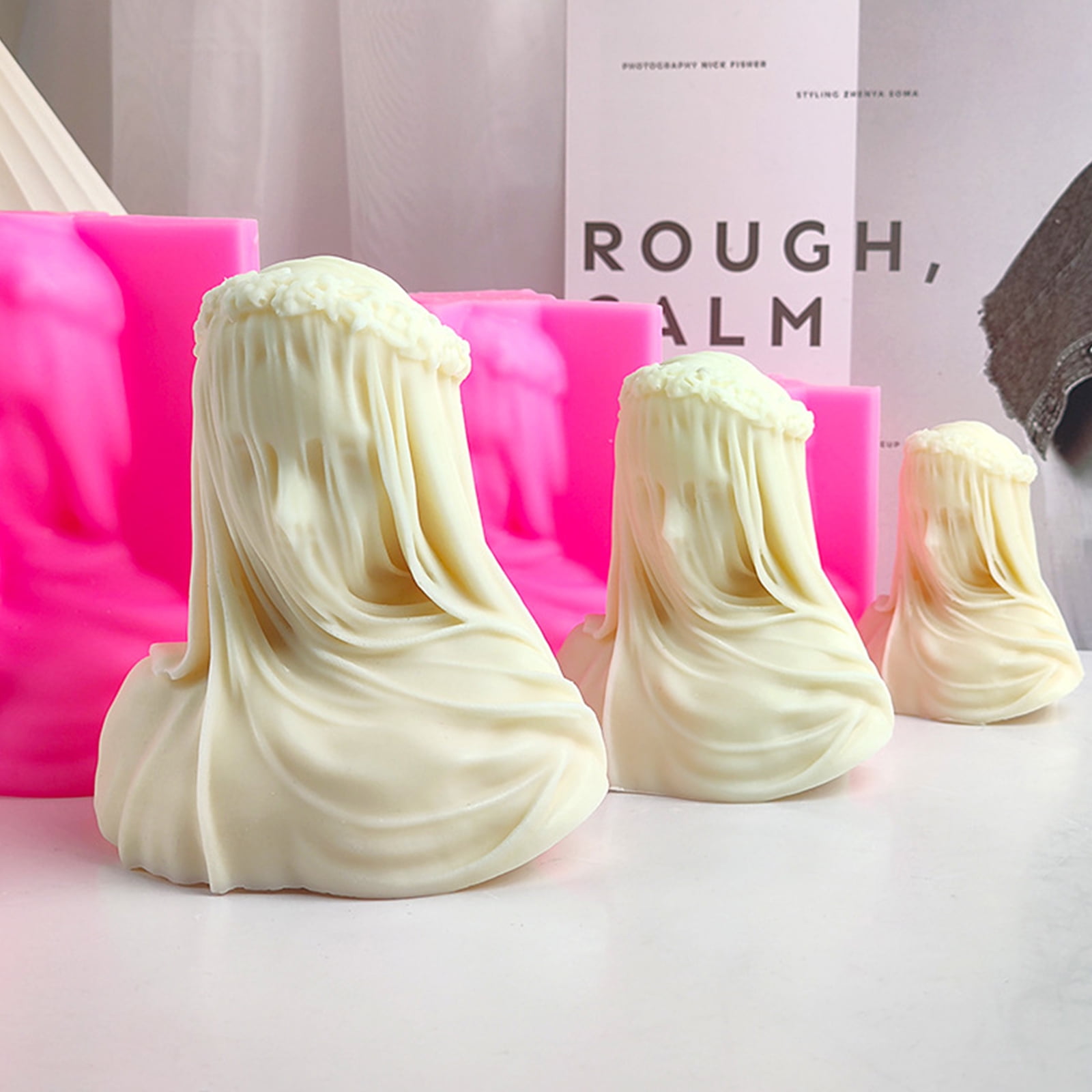 Geemin Veiled Silicone Candle Mould Female Bride Antique Bust Statue Sculpture Body Mold Art Decor Plaster Soap Making Mould
