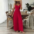 thumbnail image 2 of MORTTIC Women's V-Neck Sleeveless Wide Leg Jumpsuit with Adjustable Straps & Back Bow Tie Spring Summer Flowy Romper Red，L, 2 of 4