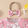 thumbnail image 5 of Kaprioy My First Easter Baby Girl Outfit Girls Clothes Newborn Baby Girl Easter Outfit Short Sleeve Bunny Embroidery Suspender Romper Dress Headband, 5 of 7