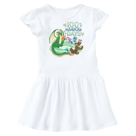 

Inktastic 100 Magical Days Dragon Reading Book Gift Toddler Girl Dress
