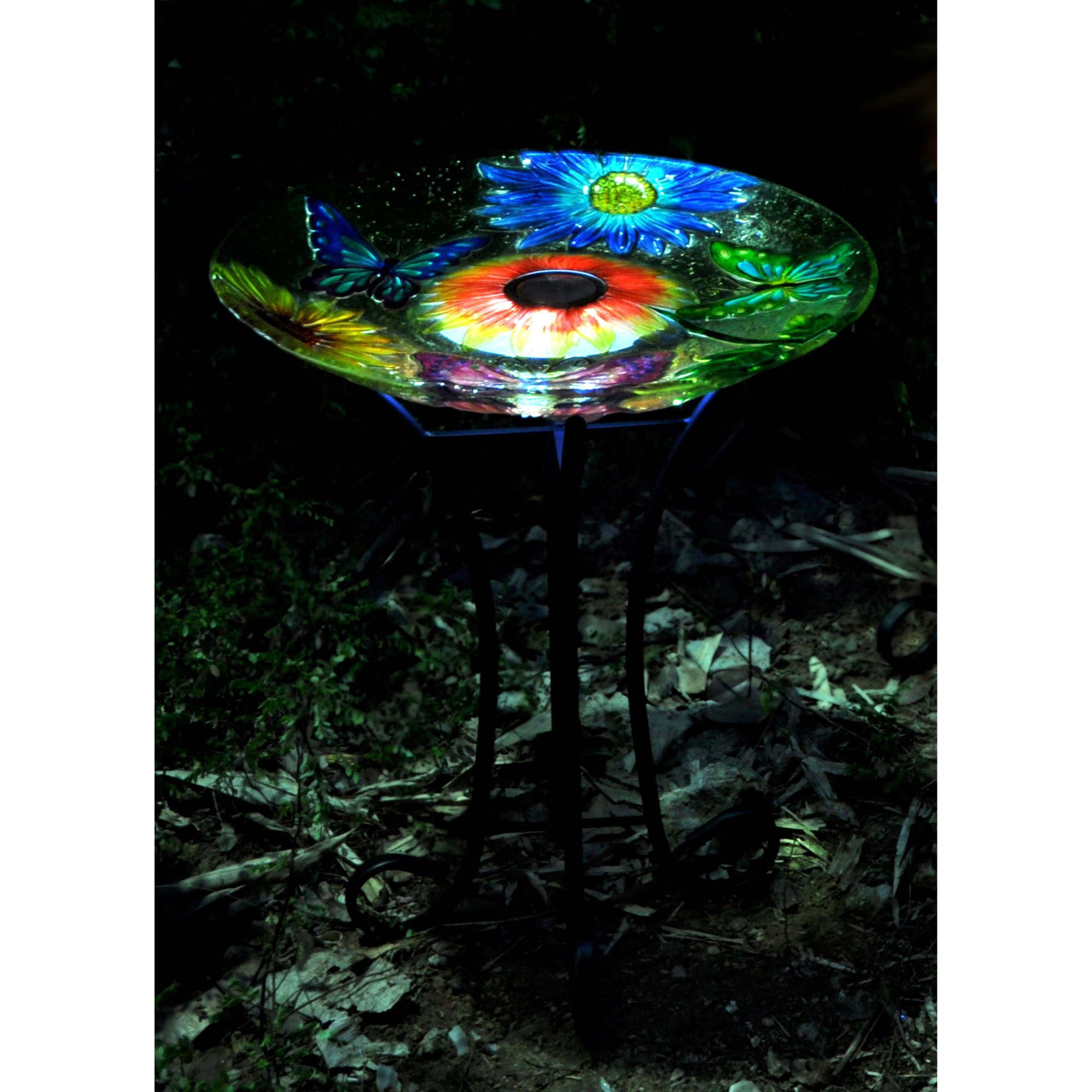Hi-Line Gifts Floral Butterfly Outdoor Solar Bird Bath - 21"