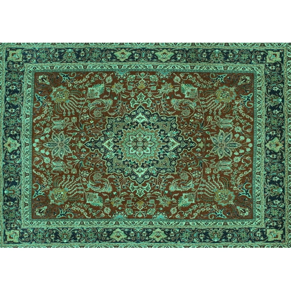 Ahgly Company Indoor Rectangle Medallion Turquoise Blue Traditional Area Rugs, 2' x 4'