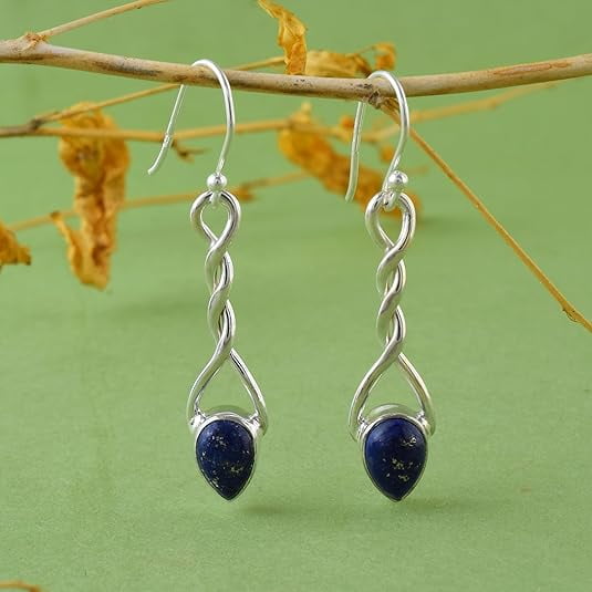 Sechi Lapis Lazuli 925 Sterling Silver Celtic Knot Drop Dangle Earrings Jewelry for Women