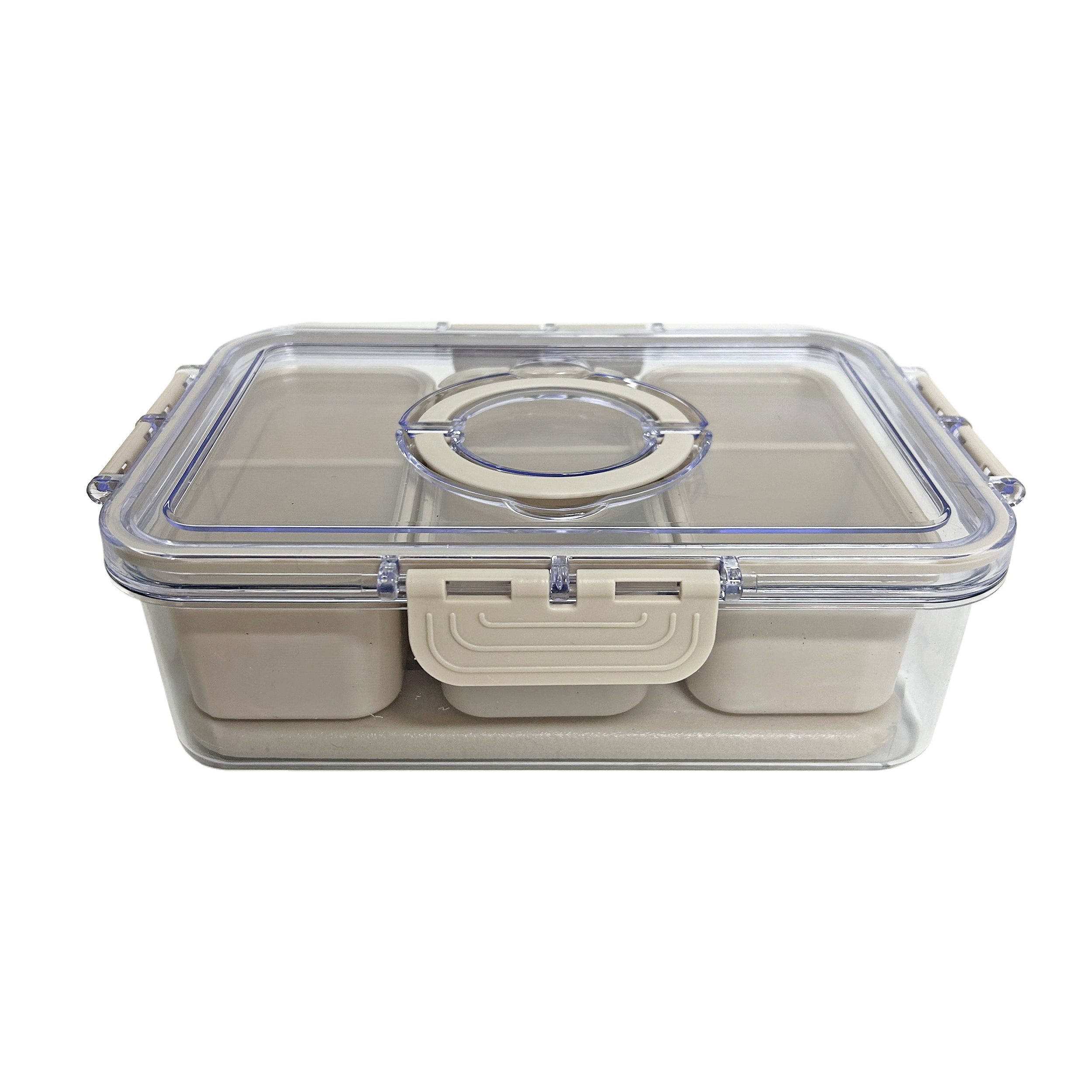 Cook with Color 3-Compartment Portable Snack Box Food Storage Container with Removable Ice Pack, Taupe