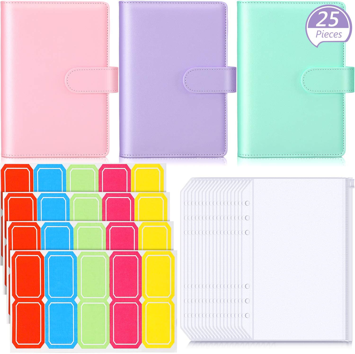 YoeeJob A6 Clear PVC Zipper Binder Pocket Insert,6 Holes Loose Leaf Notebook Refills Filler Organizer,Pack of 16