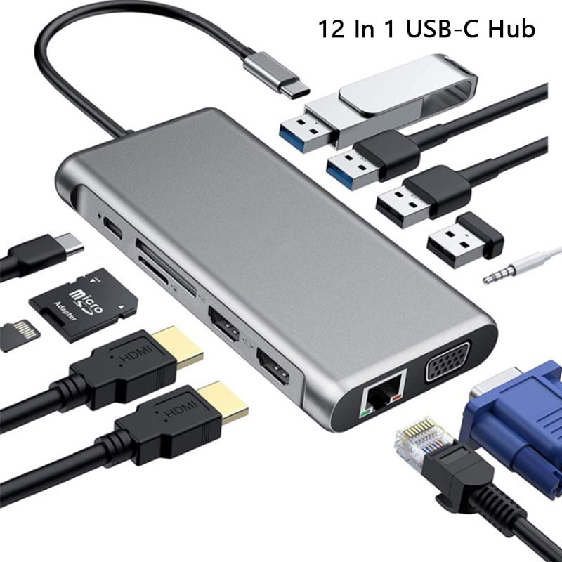 USB C to HD-MI Adapter 12-in-1 Type C Laptop USB 3.0 hub