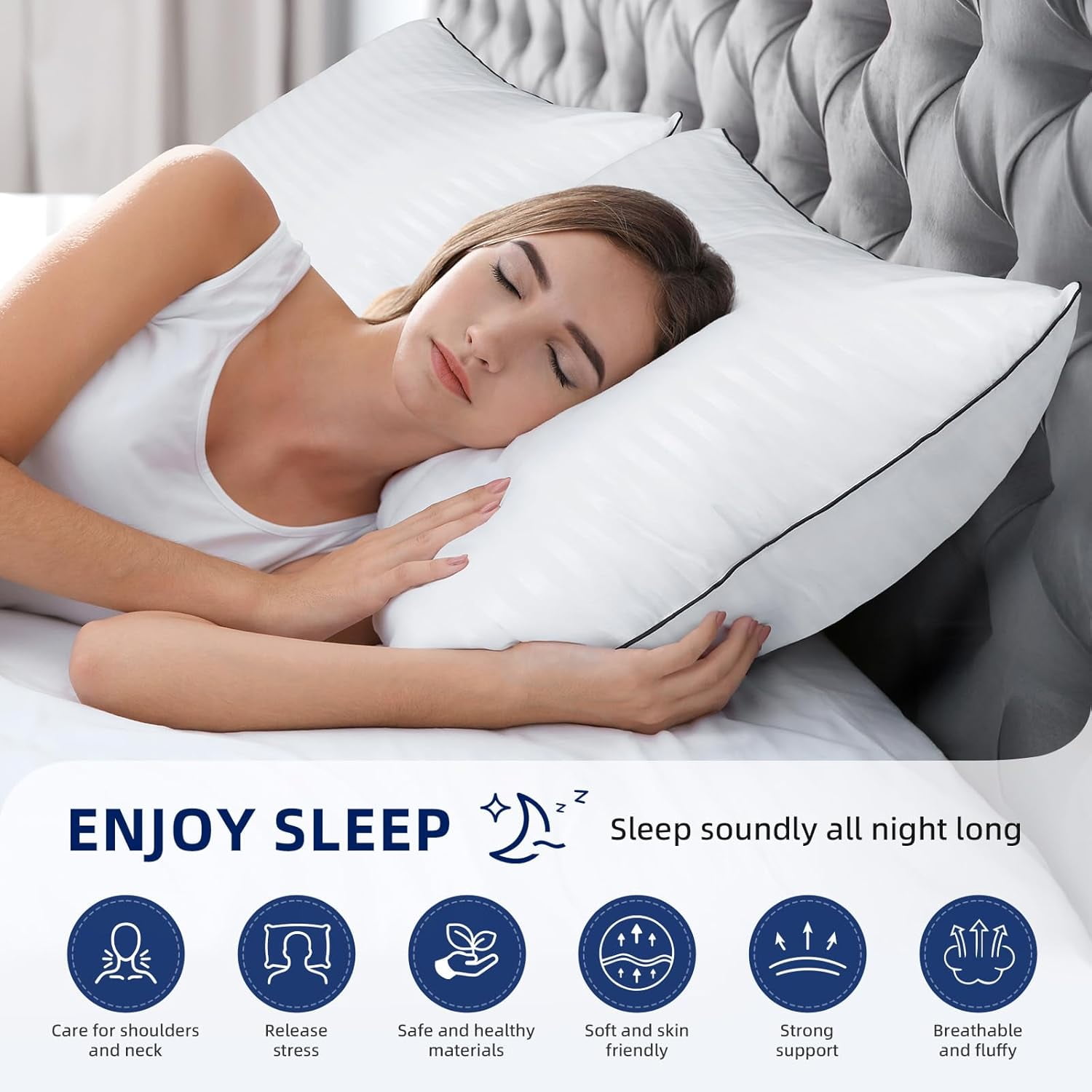Bed Pillows Queen Size Set of 2, Soft and Supportive with Down Alternative Microfiber Filled Pillows for Stomach or Side Sleepers, Hotel Collection, Cooling Supportive Pillow White