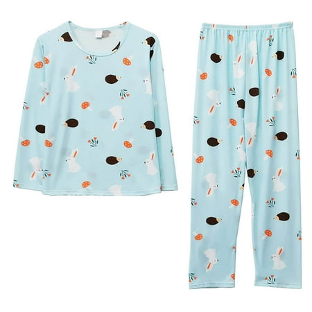 

Womens Cute Pajamas Sets Printed Long Sleeve Crfewneck Tops with Long Pants Cozy Loungewear Pjs Sleepwear for Teen Girls