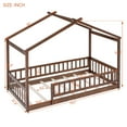 thumbnail image 2 of Twin Size Floor Bed, Pine Wood Montessori Bed with Roof & Full-length Guard Rails, Play House  Bed  Frame for Boys, Girls, Teen, No Box Spring Needed, Walnut, 2 of 8