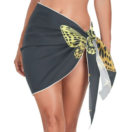 joogoo Golden Butterfly Women s Beach Sarong Bathing Suit Wrap Swimwear Cover Ups S