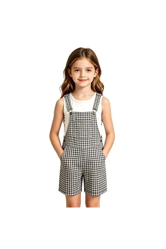 Kids Boys Girls Bib Overalls Casual Shortalls For Child Adjustable Strap Plaid Loose Romper Jumpsuit With Pockets