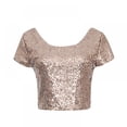 thumbnail image 4 of Women‘s Sequined O Neck Short Sleeve Backless Crop Top, 4 of 6
