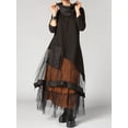 thumbnail image 2 of Black & Brown Asymmetrical Tulle Layered Maxi Dress, Cowl Neck Long Sleeve Avant-Garde Party Dress, 2 of 6