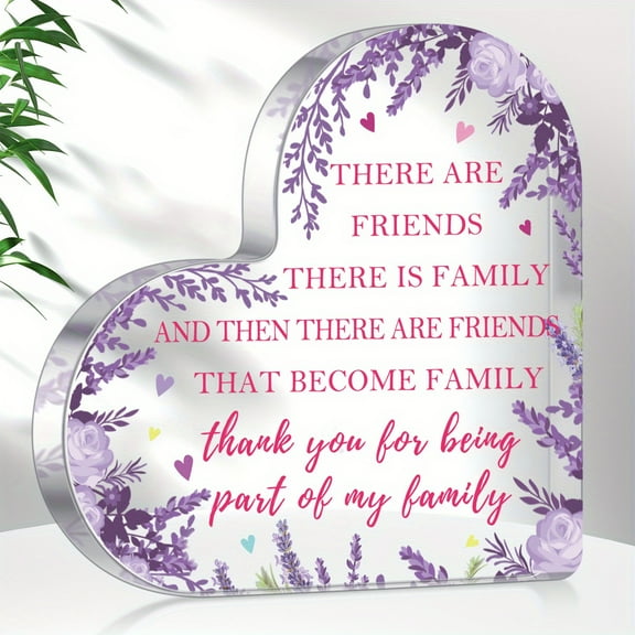 Heartfelt Lavender Floral Acrylic Heart Desk Plaque - Unique Friendship Gift With Inspirational Message Elegant Crystal Decoration For Birthdays Weddings Graduations And Special Occasions