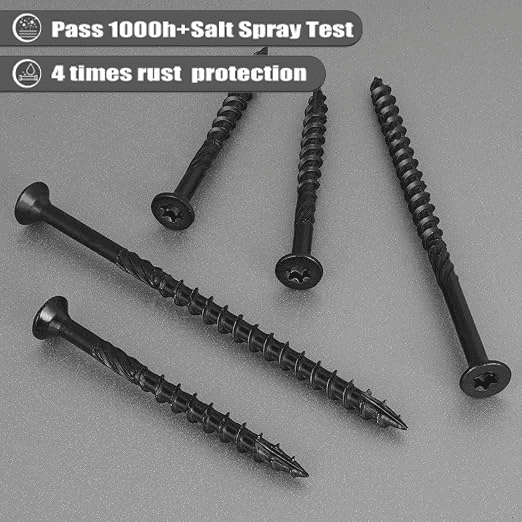 #8*1-1/2" Wood Screws, 550Pcs Black Epoxy Coated Self-Tapping Exterior Structural Screws with Knurled Shoulder, for Decking, Fencing, Woodworking