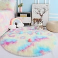thumbnail image 4 of DweIke Round Rug for Bedroom,Soft Shaggy Area Rugs for Living Room Decor,Fluffy Circle Carpets for Nursery,6'x6',Rainbow, 4 of 7