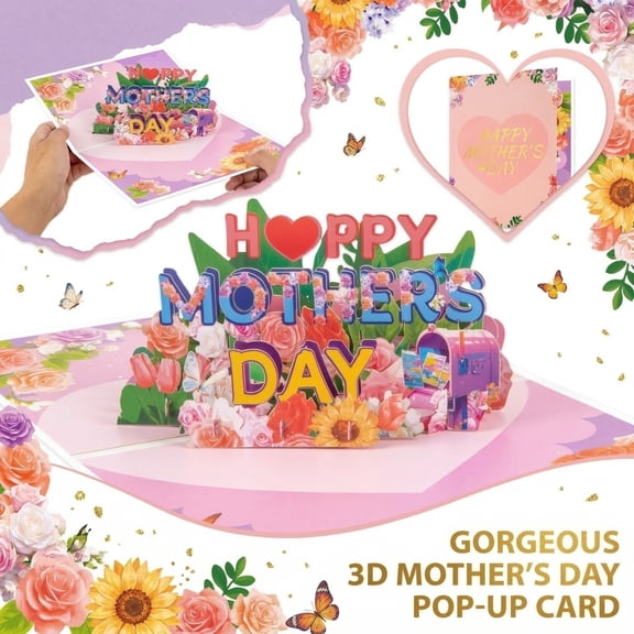 KUNPENG Happy Mother’s Day Pop Up Card 5.9 x 7.9 Inches, 3D Greeting Cards Mother’s Day Gift for Mom and Grandma, Handmade Flowers Foldable Paper Card with Envelope Decorations