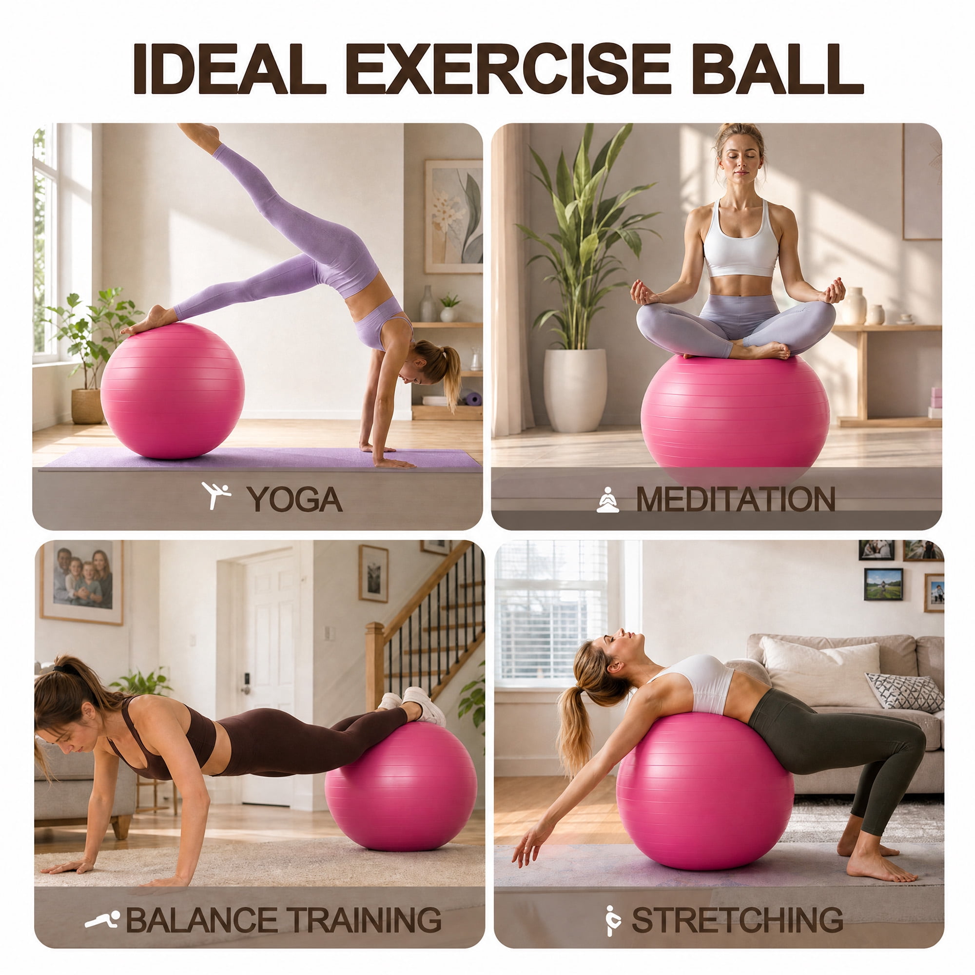 Signature Fitness 85 cm Yoga Exercise Ball with Foot Pump, Anti-Burst Slip-Resistant Stability Ball for Pregnancy, Pilates, Fitness, Balance & Core Workouts, Pink