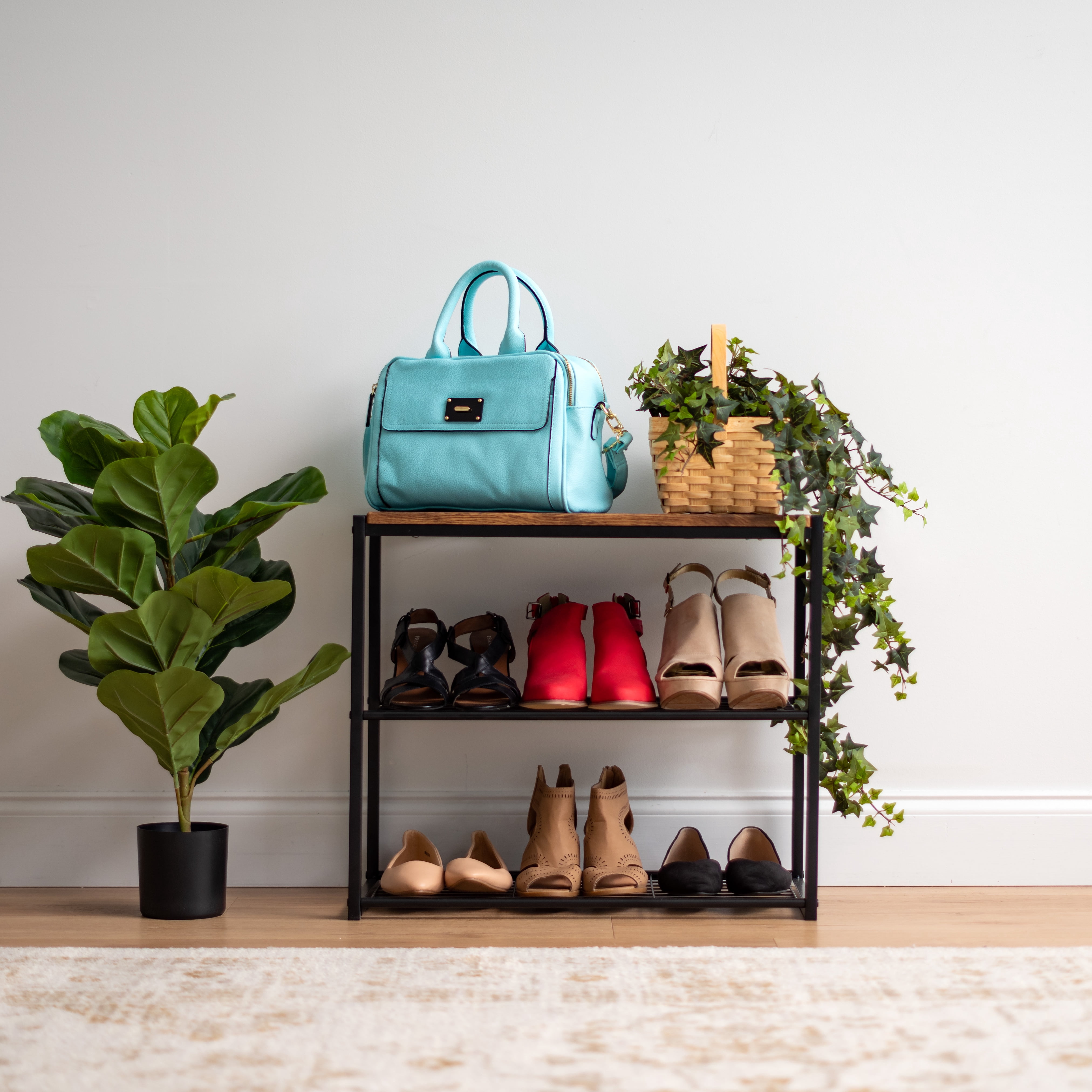 IRIS 3 Tier Shoe Bench for Entryway, 6 Pairs Shoe Organizer for Closet, Stackable Shoe Storage Organizer