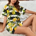 thumbnail image 4 of Gukieu Orange and Lemon Print Women's Short-sleeved Pajama Set, Round Neck Button Top Elastic Shorts 2-piece Set, Summer Home Leisure Clothing-Medium, 4 of 6