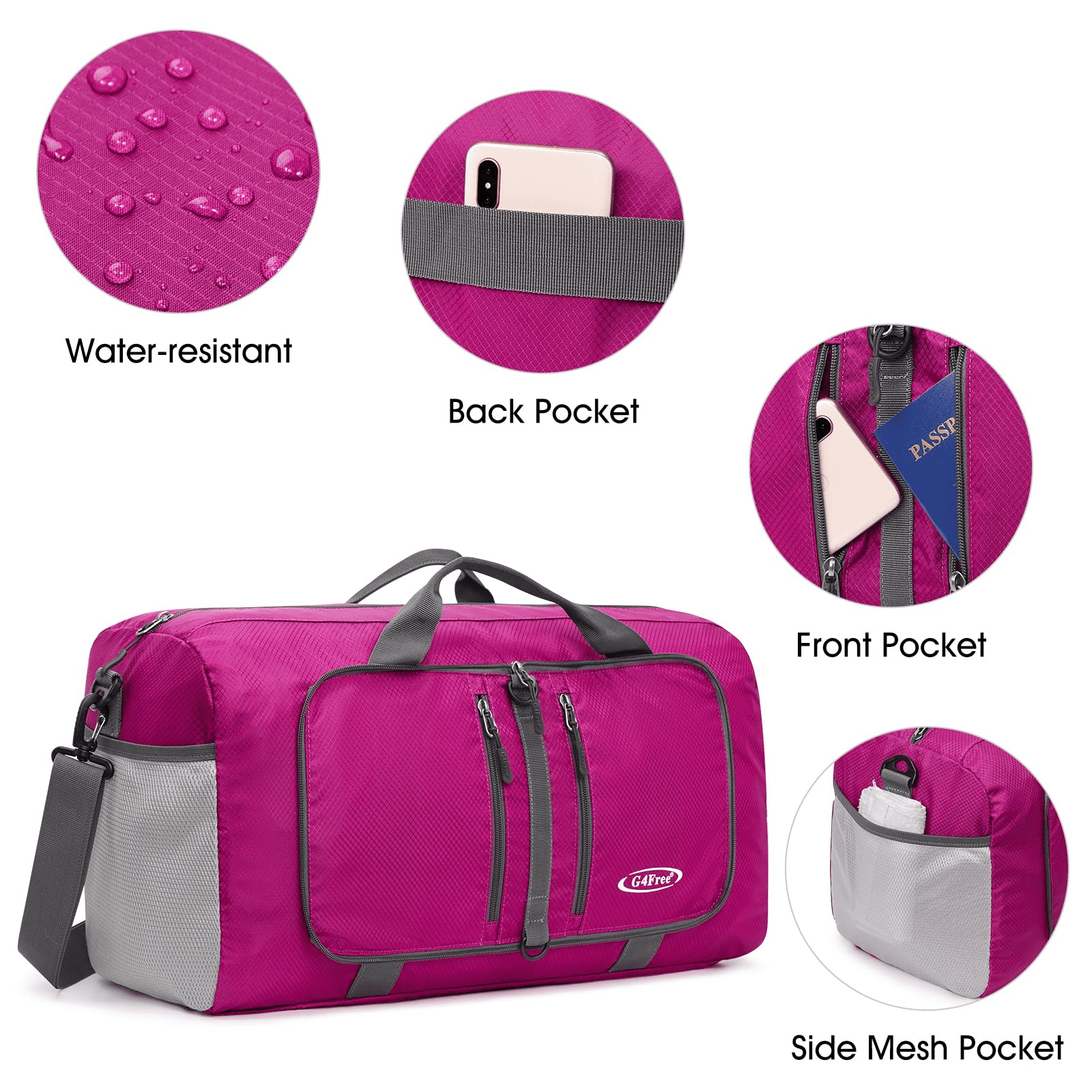 G4Free 40L/65L Foldable Duffel Bag, Water-Repellent Travel Backpack, Lightweight Carry Bag for Overnight Weekender Sports Men Women