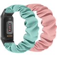 thumbnail image 1 of wonima11 2Pcs Women Men Scrunchie Elastic Braided Solo Loop Stretchy Straps Nylon SportBand Wristband For Charge 5 (Medium, Green+Pink), 1 of 1