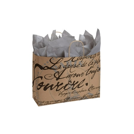 SSWBasics Large Paris Script Paper Shopping Bags - 16”L x 6”D x 12 ½”H - Case of 100- Paper Bags - Versatile Retail Bags - Paper Bags - Paper Bags Bulk for Retail  Gifts  and Events