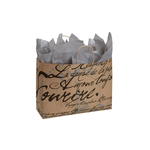 SSWBasics Large Paris Script Paper Shopping Bags - 16”L x 6”D x 12 ½”H - Case of 100- Paper Bags - Versatile Retail Bags - Paper Bags - Paper Bags Bulk for Retail  Gifts  and Events
