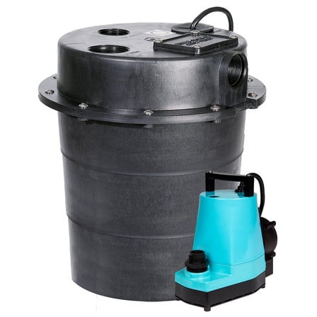 Little Giant WRS-5 115-Volt, 1/6 HP, 1500 GPH Under Sink Drainosaur Automatic Sump Pump/Basin System with 5-Gallon Tank and 10' Cord, Black/Blue, 505055 CA3