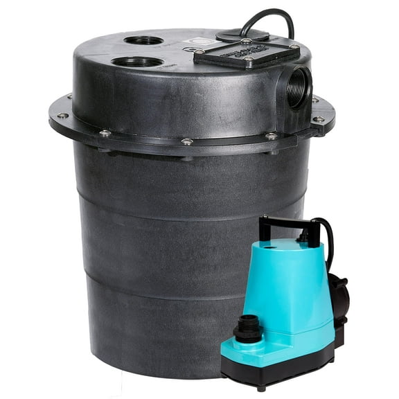 Little Giant WRS-5 115-Volt, 1/6 HP, 1500 GPH Under Sink Drainosaur Automatic Sump Pump/Basin System with 5-Gallon Tank and 10' Cord, Black/Blue, 505055 CA3