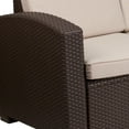 thumbnail image 5 of BizChair Chocolate Brown Faux Rattan Sofa with All-Weather Beige Cushions, 5 of 11