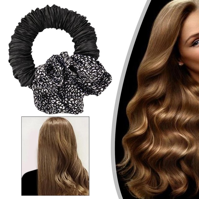 Rizador de pelo suave sin calor Diadema Rizadores perezosos Slik Satin Curling Ribbon Curl Bar Headwear Cabello largo para dormir para mujeres Peinado , Estampado de Estampado de negro Baoblaze Barras de curling