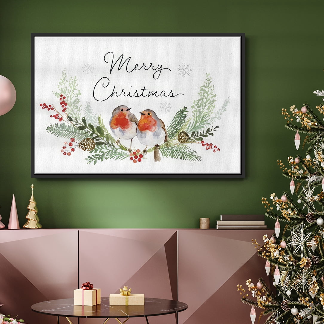 Winter Visitor Collection A - Framed Gallery Wrapped Holiday Canvas - 17 x 25 - Black Frame