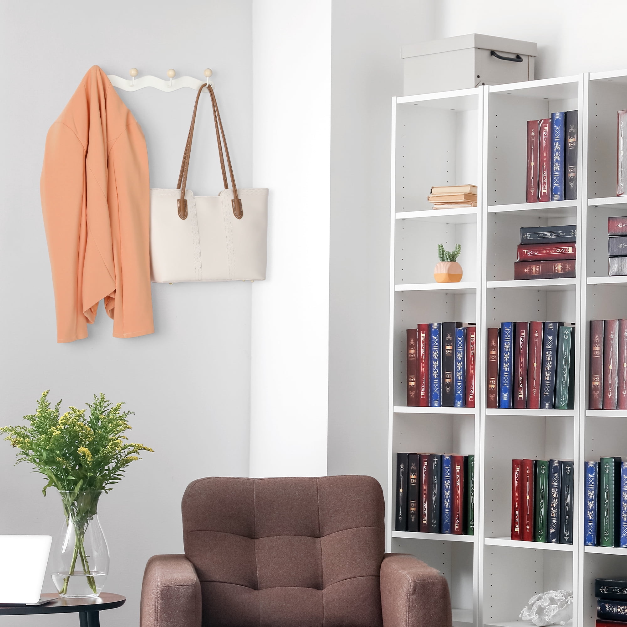 Unique Bargains Coat Rack Wall Mount Coat Hook for Hanging with 4 Hooks for Bedroom White