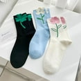 thumbnail image 4 of Cute Floral Cotton Socks for Women and Girls, Vintage Patterned Crew Novelty Fun Fashion Tulip Casual Socks, 4 of 7