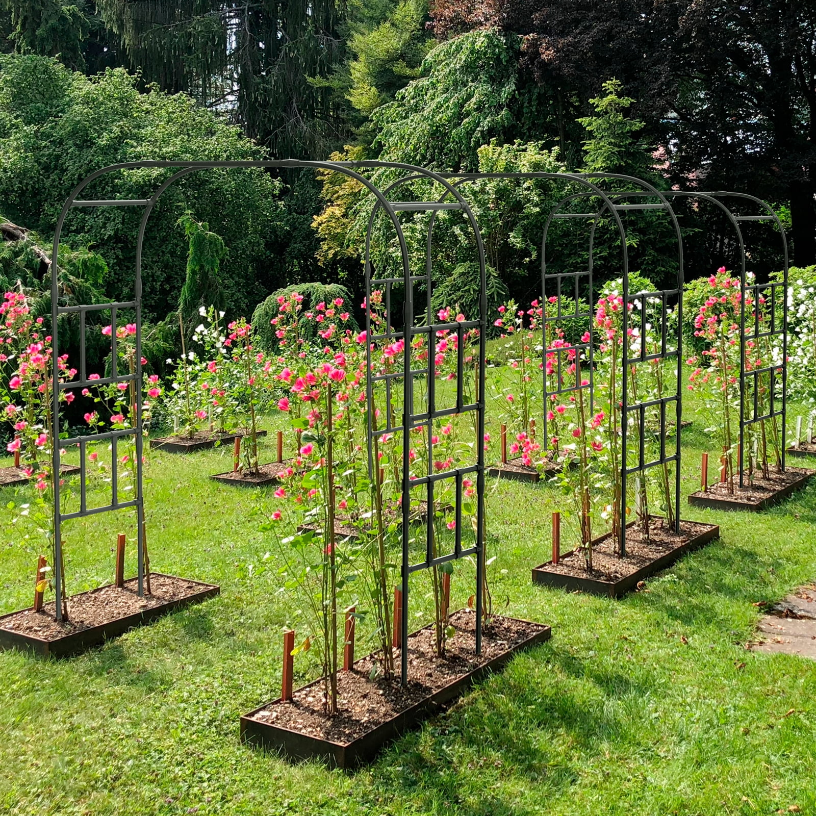 MOPHOTO Garden Arch Trellis for Climbing Plants,87"H Large Garden Trellis OutdoorMetal Plant Support Trellis Archway Arbor Tunnel Trellis for Vegetables Plant Cucumber Trellis Decoration