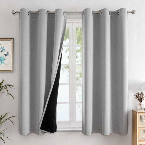 Cortinas opacas ChrisDowa, forro 100% negro, 160 x 160 cm, gris claro