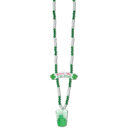 Beistle Kiss Me I'm Irish Shot Glass Bead Beaded Party Necklace Costume Accessory