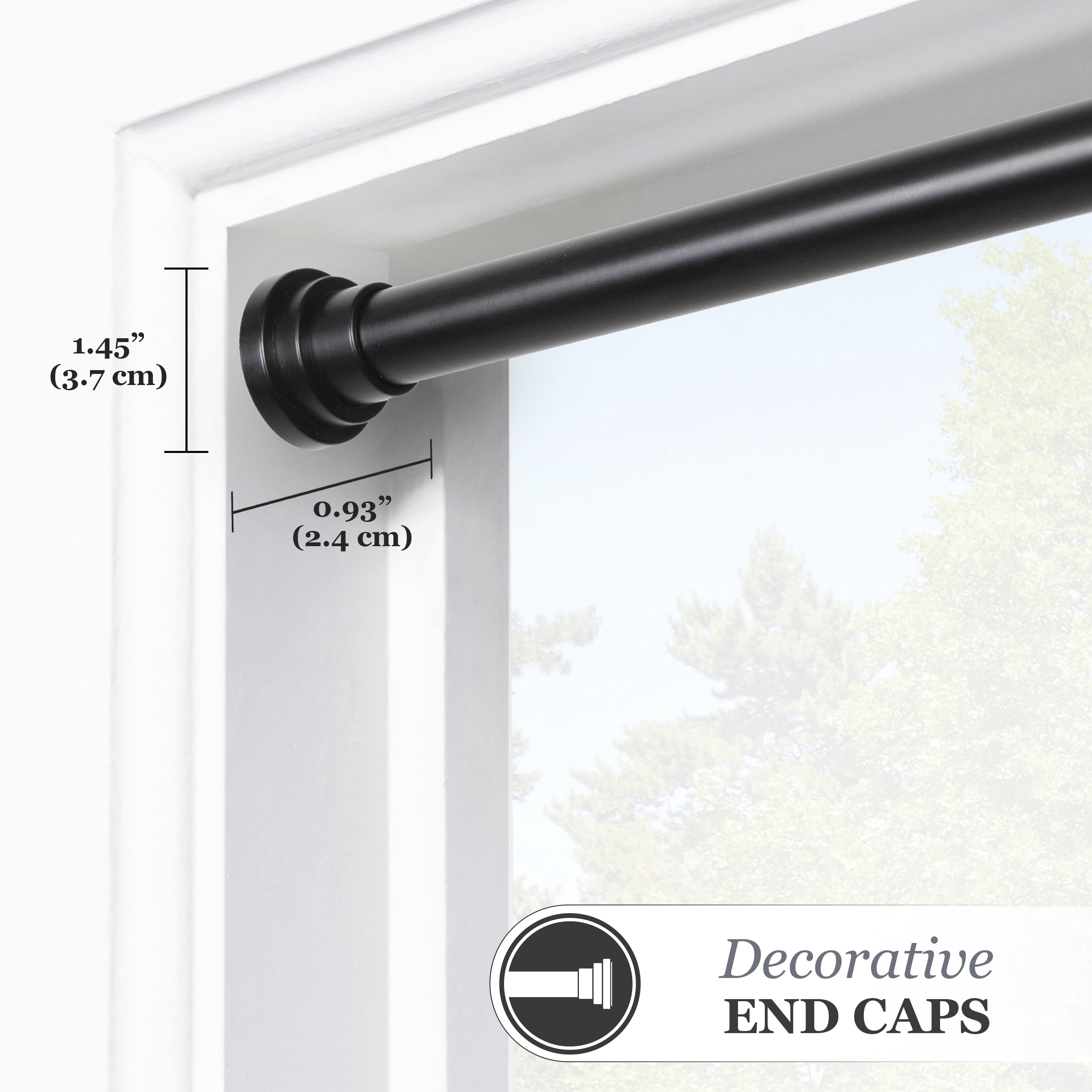 Sun Zero 3/4" Black Decorative Blackout Tension Rod, 28-60"