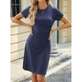 thumbnail image 5 of Gustave Women's Summer T Shirt Dress Ruched Bodycon Mini Dresses Casual Short Sleeve Wrap A-Line Sundress for Beach Party Work "Navy Blue, L", 5 of 6