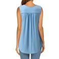 thumbnail image 3 of Camisetas sin mangas para las mujeres Tops de verano para mujer, camisetas sin mangas sólidas, Tops plisados con botones, camisetas sin mangas con cuello redondo, Tops tipo túnica a la (Blue, L), 3 of 6
