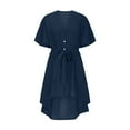 thumbnail image 4 of Penkiiy Women's Summer V-Neck Button Down Dress - Breathable Cotton Linen Blend, Casual Midi Staple XL Navy, 4 of 6