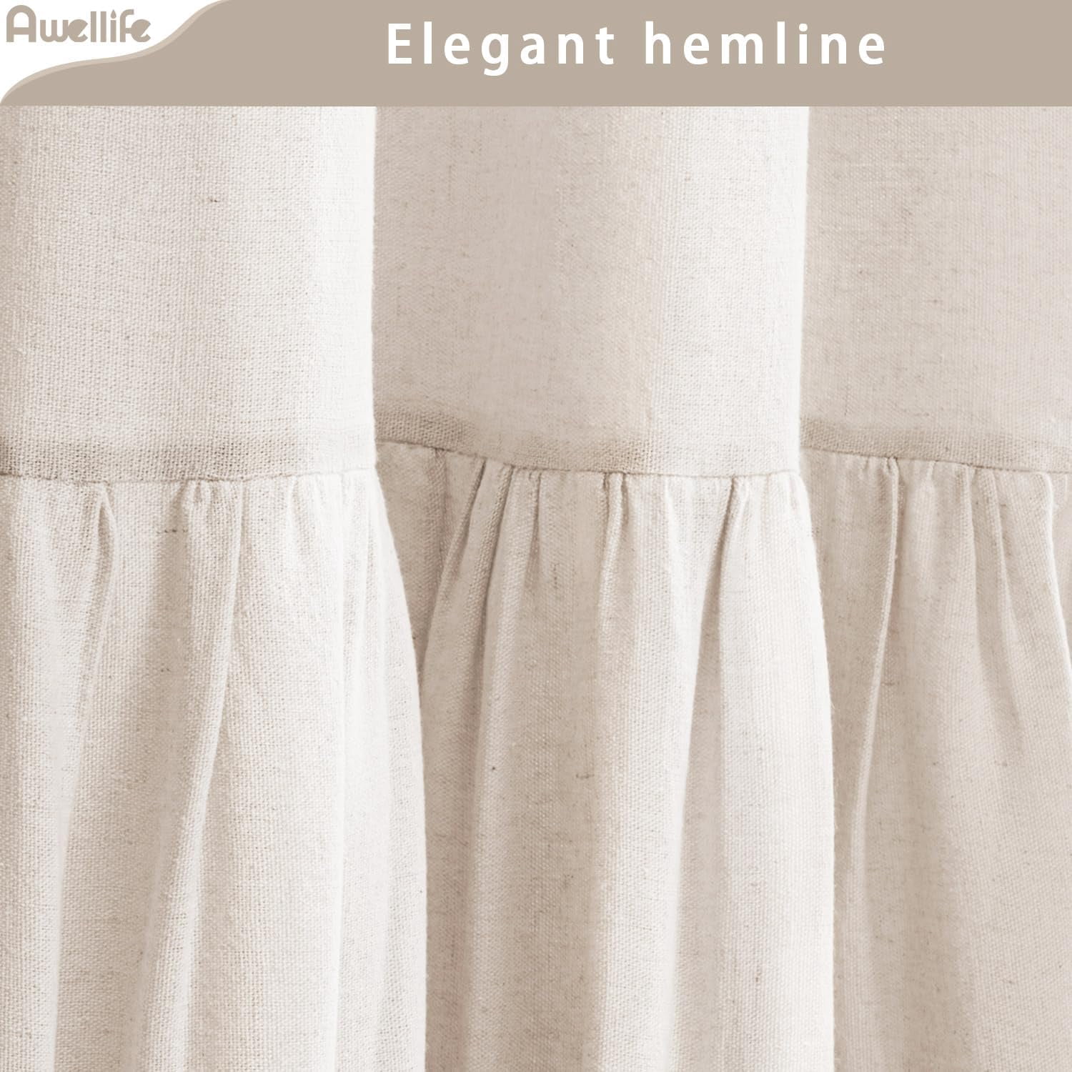 Farmhouse Shower Curtain Ruffle Linen Textured Boho Shower Curtain for Bathroom, Cream 72" W x 84" L