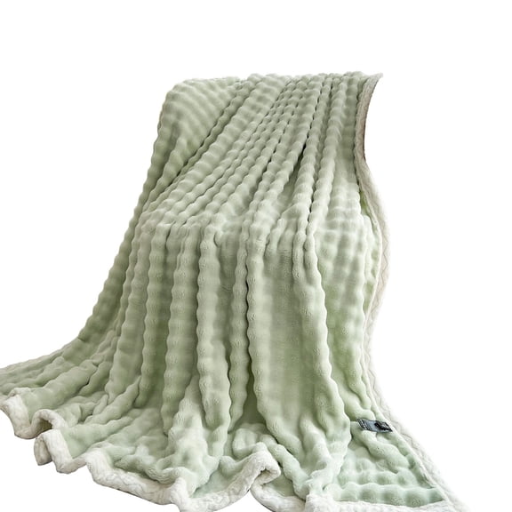 GERsome Fleece Throw Blanket - 40"x28" Soft Warm Fluffy Blanket for Couch, Bed, Sofa, 3D Ribbed Jacquard Decorative Fuzzy Blanket Gift for Women, Men, Light Green