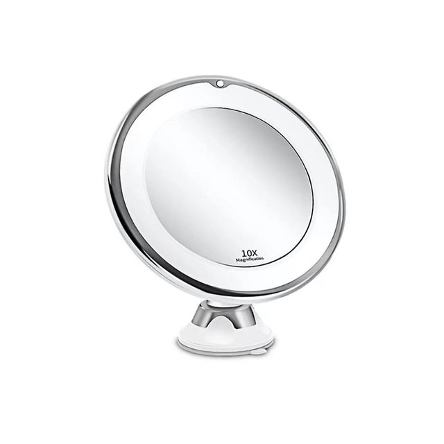 Espejo de tocador con aumento de 10x y luz LED, espejo de tocador con rótula ajustable y ventosa, recargable-- Computadora Computadora Computadora portátil