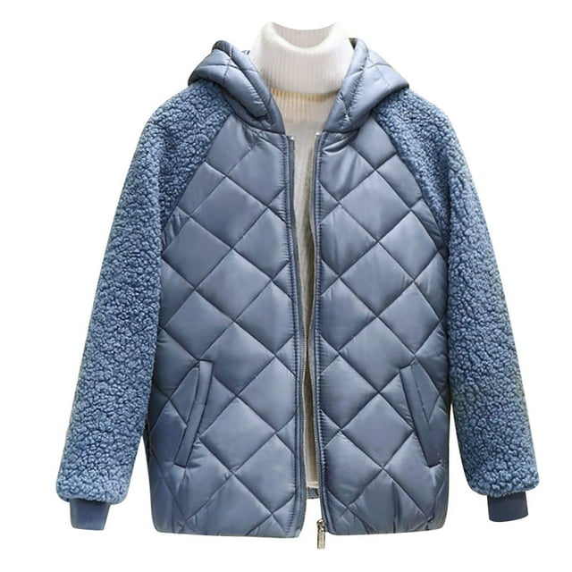AherBiu Plus Size Womens Jacket Trendy Causal Full Zip Coat Winter Warm Fleece Patchwork Jackets with Hood