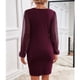 thumbnail image 4 of Vestido ajustado con escote en V, mangas farol y dobladillo cruzado en color rojo vino para mujer, talla S, 4 of 6