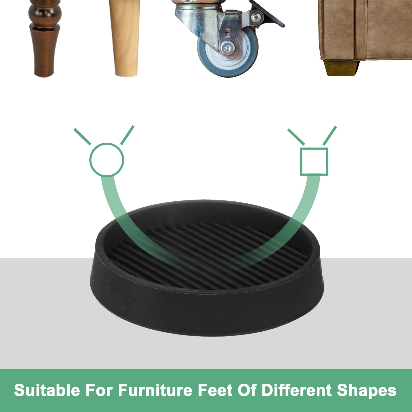 8-Pack Furniture Coasters Cups 3" Round Rubber Anti Slide Floor Protector Pads for Sofa Chair/Piano Stopper Furniture Caster Leg Non Slip Feet Cups [Black]